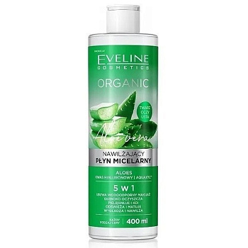 Очищающая мицеллярная вода Eveline Organic Aloe+Collagen, 400 мл