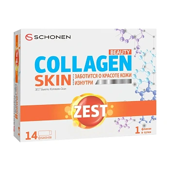 БАД Schonen Collagen ЗЕСТ бьюти питьевой коллаген скин, 14 флаконов, для кожи и суставов