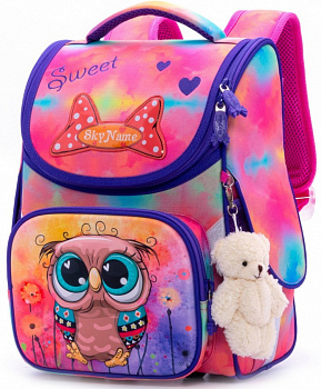 Школьный ранец с анатомической спинкой SkyName 2059 с брелоком мишкой для девочек